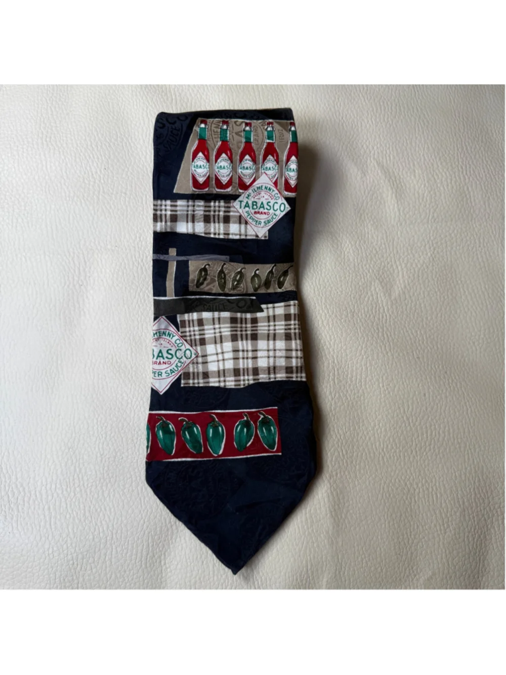 Tabasco 100% Silk Tie Hot Sauce Pepper Bottle Novelty Mens Necktie